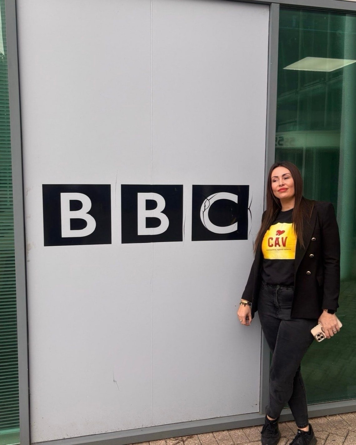 CAV founder posing at the BBC building